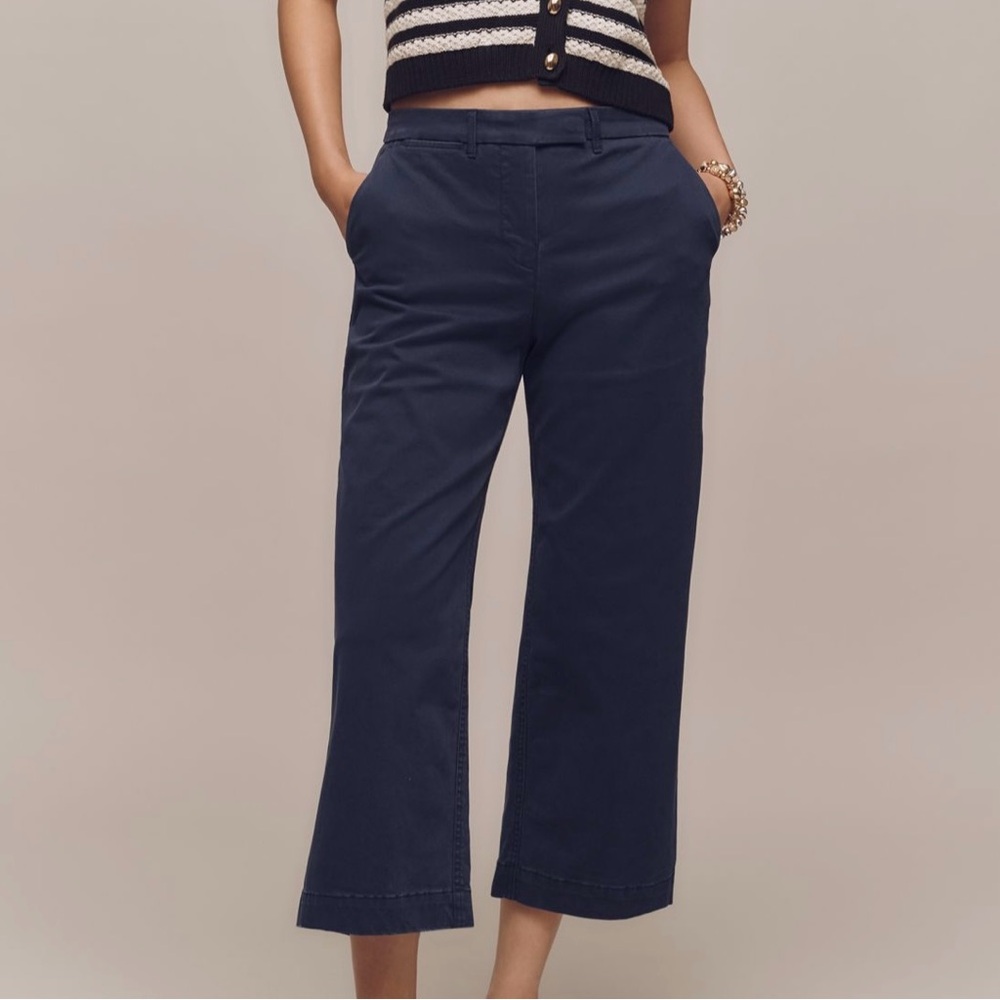 Maeve Navy Blue Cotton Stretch Chino Cropped Crop High Rise Trousers Pants 0